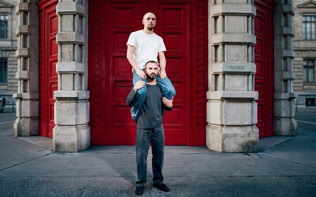 Loris Messina e Simone Rizzo da Moschino fotografati da Dario Catellani fuori all'Head Quarter di Moschino.